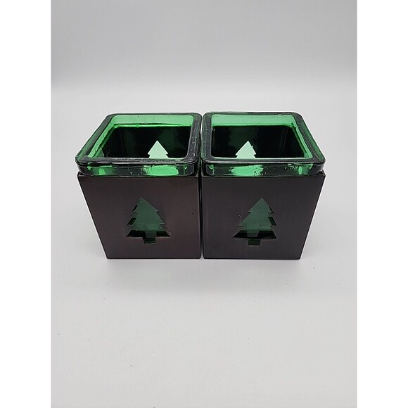 Rustic Pine Tree Candle Holders Christmas Winter Cabin Pair of Candle Holders - Picture 9 of 12